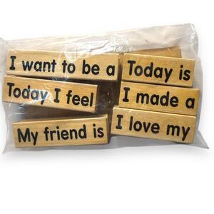 VTG Lakeshore 6 Rubber Stamps Teacher Tool Early Childhood Sentence Starters NOS